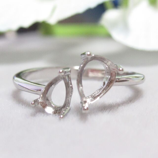 アウトレット6×4㎜ 7×5㎜ ドロップ 2粒 S925 リング台 SV