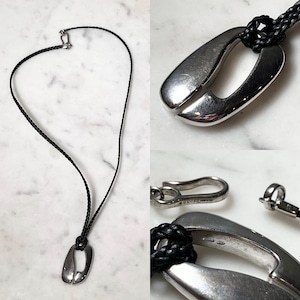 GUCCI silver × leather " G " pendant necklace