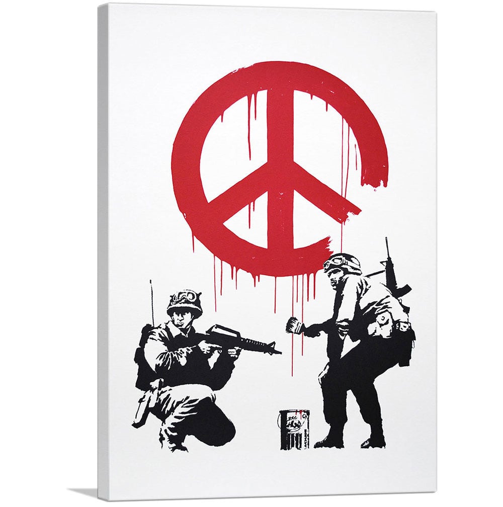 バンクシー「ピース サイン ソルジャーズ/Peace Sign Soldiers」展示用フック付きキャンバスジークレ