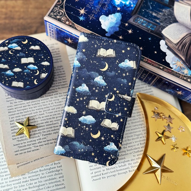 星空とファンタジーの本柄 手帳型スマホケース iPhoneケース 全機種対応