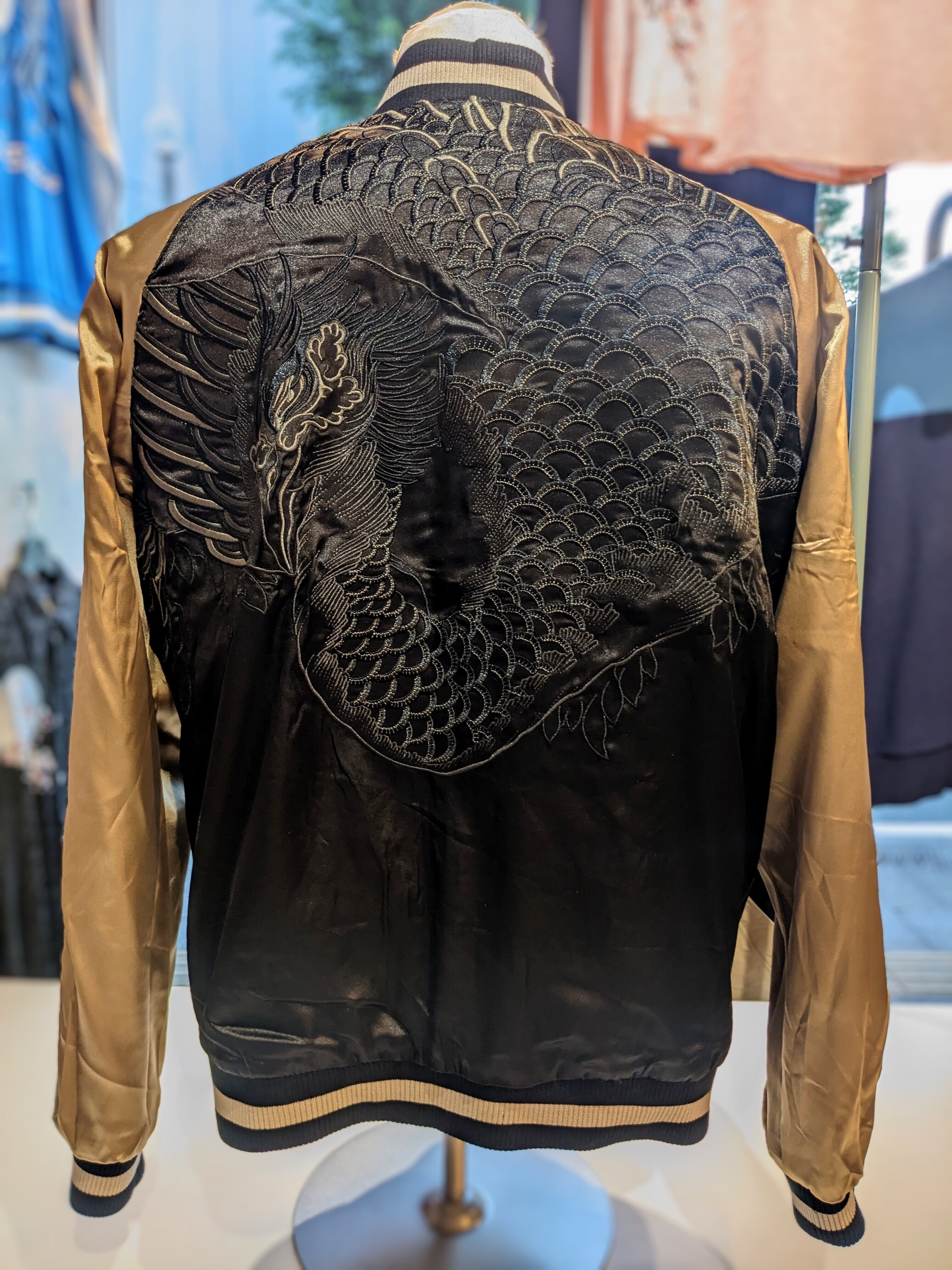 炎龍 ＆ 黒鳳凰 刺繍 リバ－シブルスカジャン JSKJ-517 Japanesque