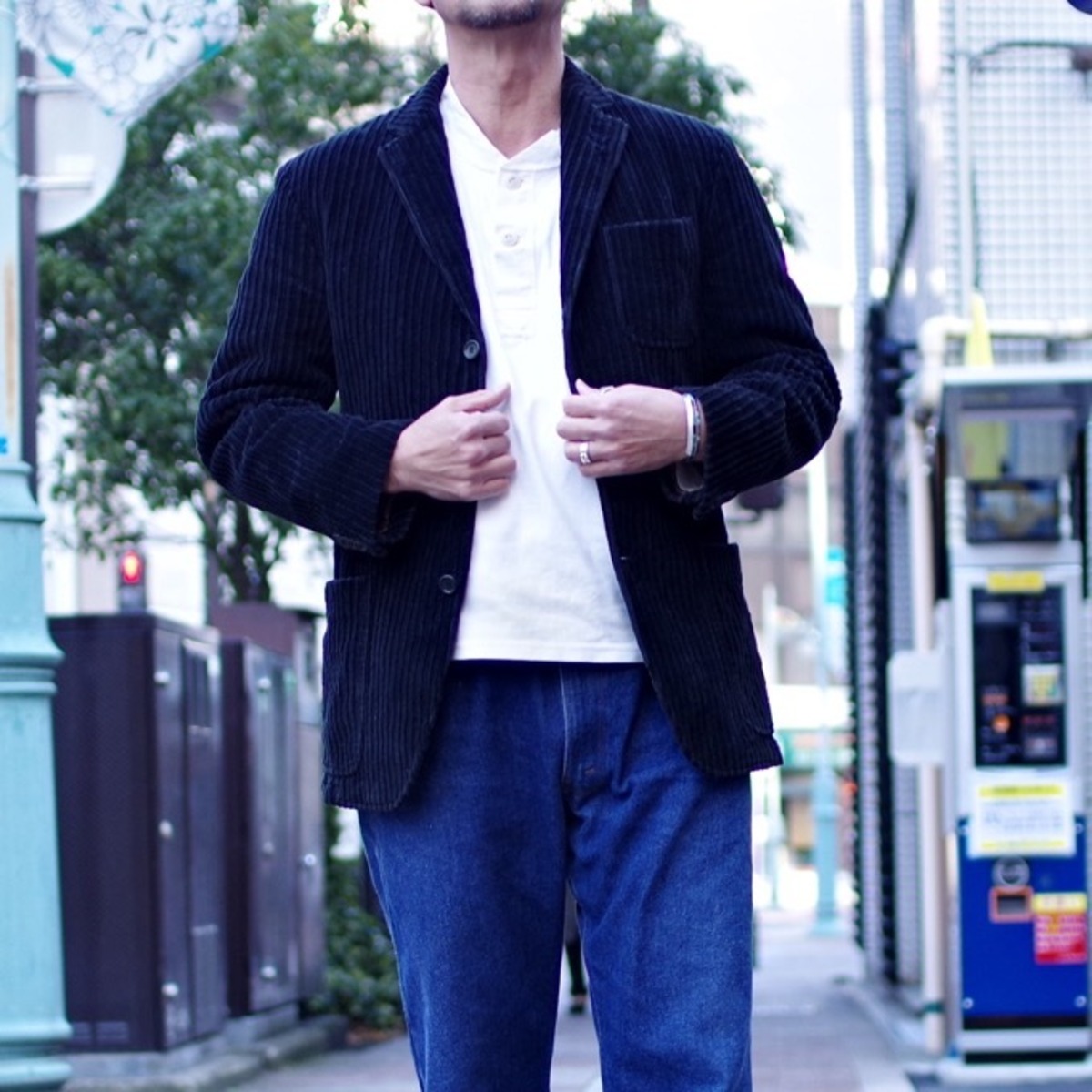 1980s Black Corduroy Single Blazer / Made in ITALY / 上質 
