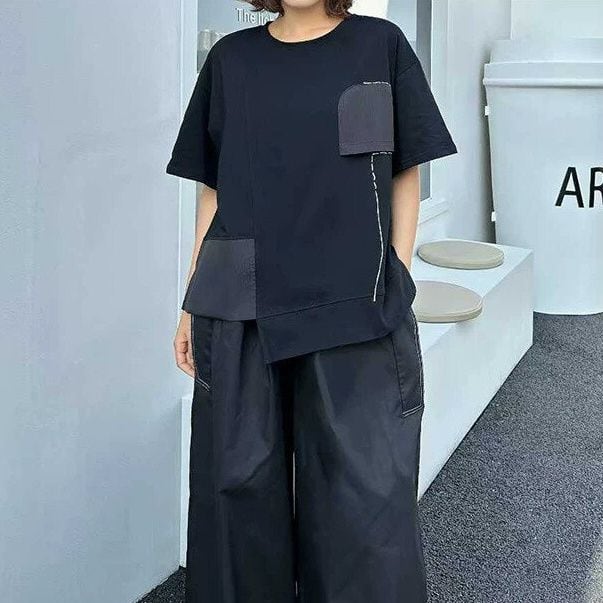 INVERTED POCKET IRREGULAR CREW NECK T-SHIRT M-16858