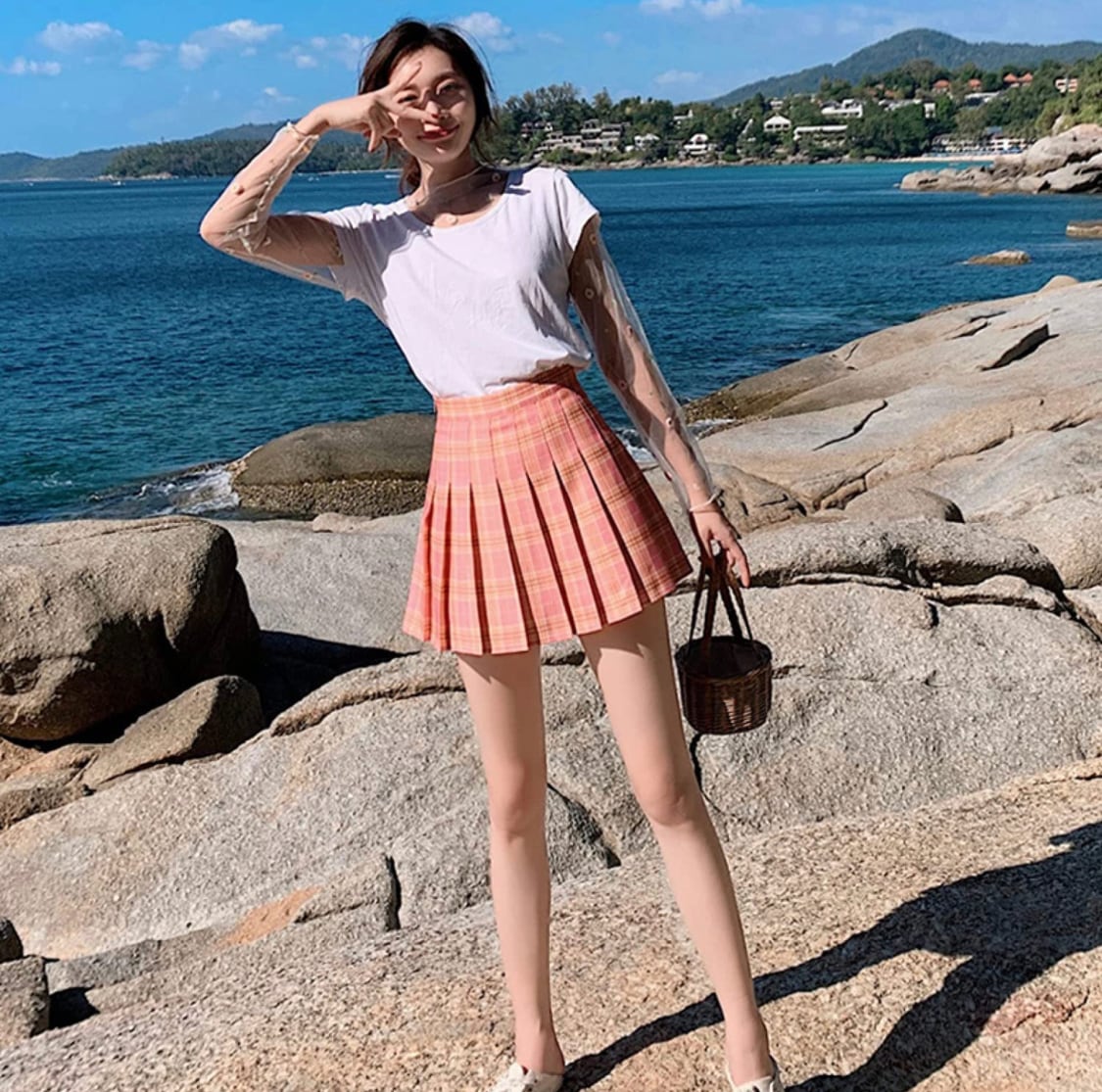 ピンクハウス タータンチェック切替 プリーツスカート ウエストゴム サイズフリー チェック切り替えプリーツスカート(90cm ピンク): キッズ - ナルミヤ