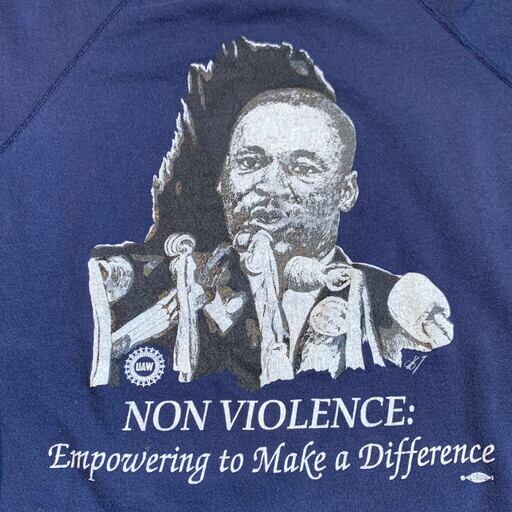 90's Martin Luther King, Jr. キング牧師 NON VIOLENCE Empowering to make a  Difference 非暴力主義 演説スウェット ネイビー ブラックカルチャー UAW Hanes XL 希少 ヴィンテージ BA-1153  RM1522H |