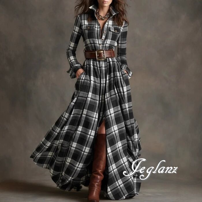 6色 マキシ シャツ ワンピース チェック柄 きれいめ カジュアル(MB767)γα
