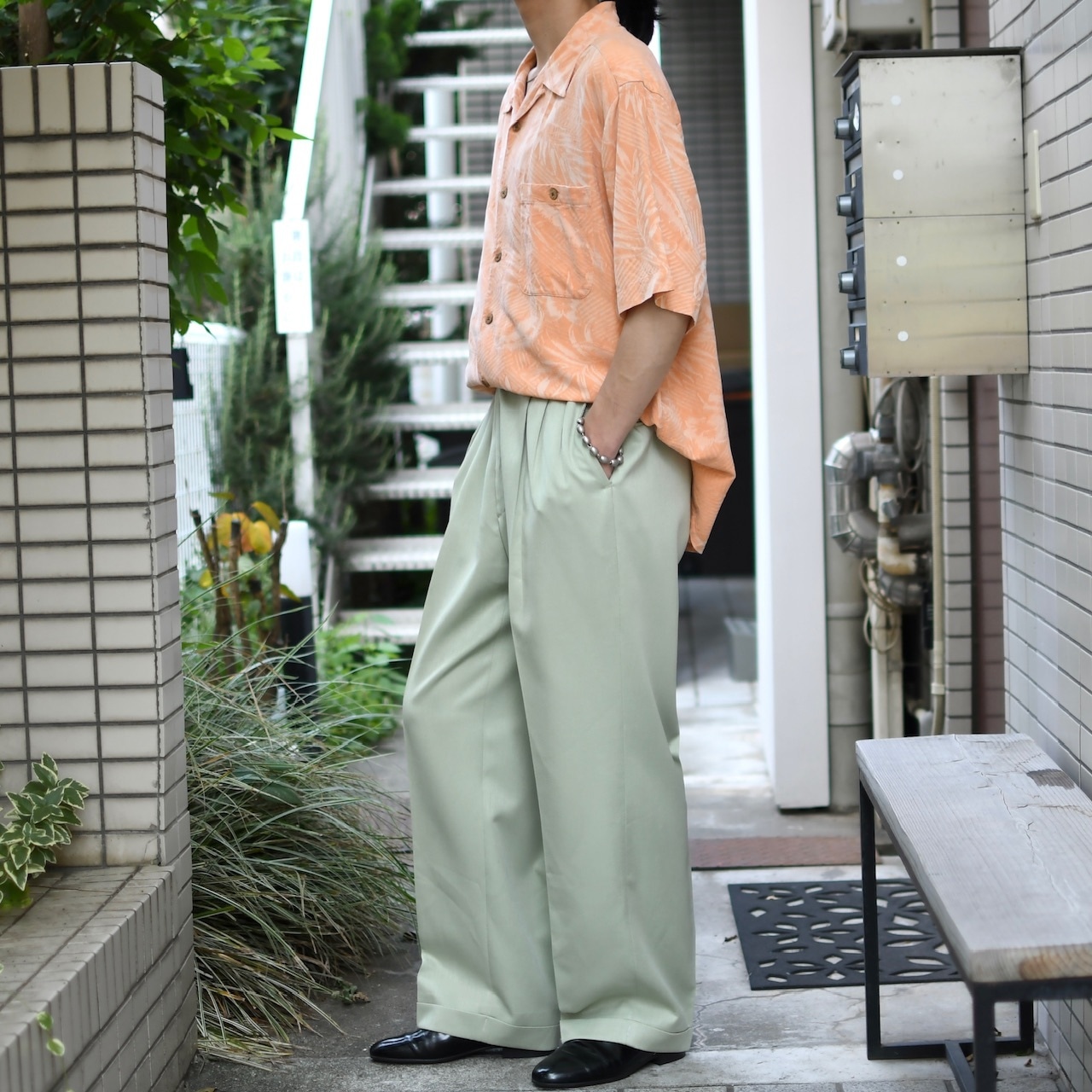 wide 3tuck color slacks light green