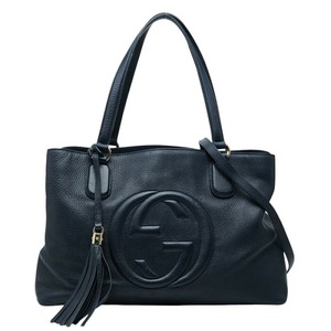 グッチ ソーホー トートバッグ ショルダーバッグ 2WAY 308363 ネイビー レザー レディース GUCCI 【中古】