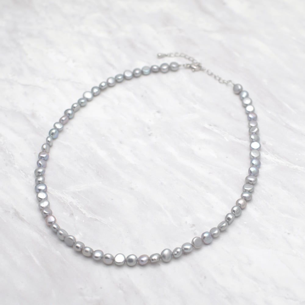 グレーブルー 淡水パール ネックレス / 約6.0mm バロックパール 材質