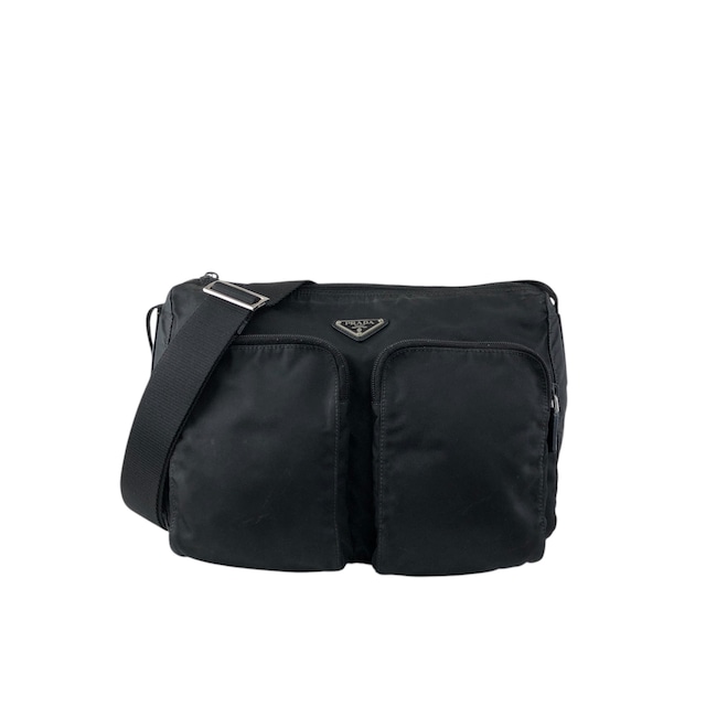 PRADA プラダ ショルダーバッグ ブラック トライアングルロゴ ナイロン ダブルポケット vintage ヴィンテージ オールド se4edp