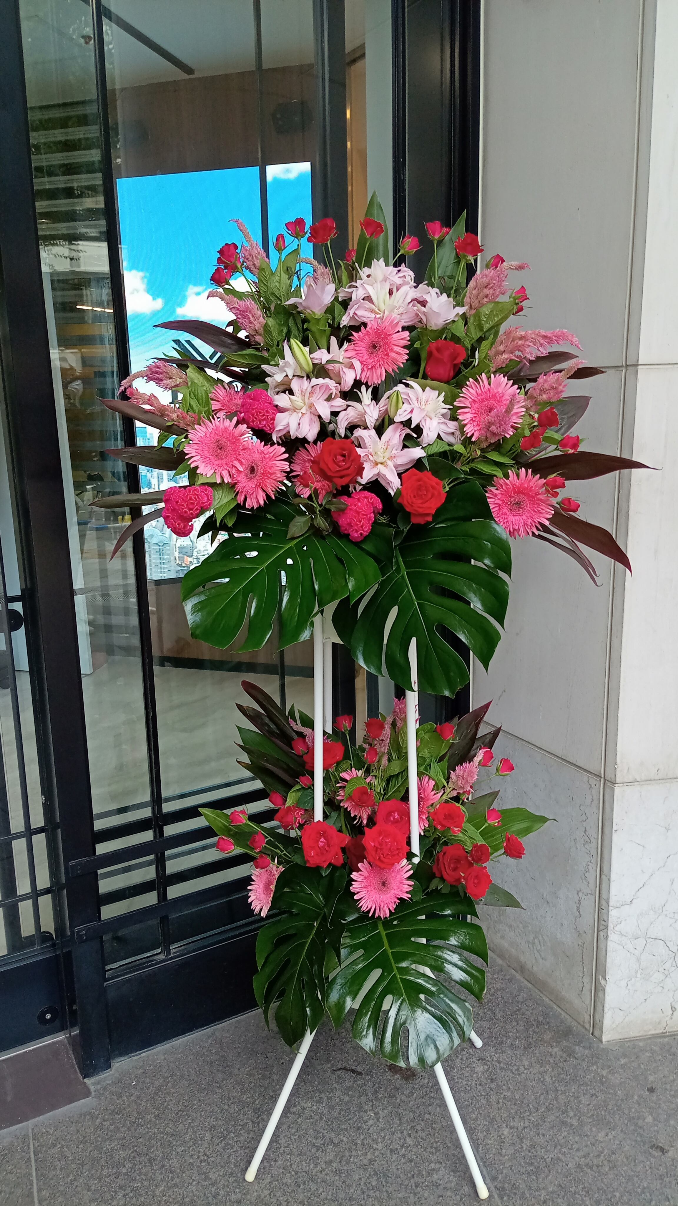 スタンド花「ピンクミックスカラースタンド2段」お祝い花 フラワー