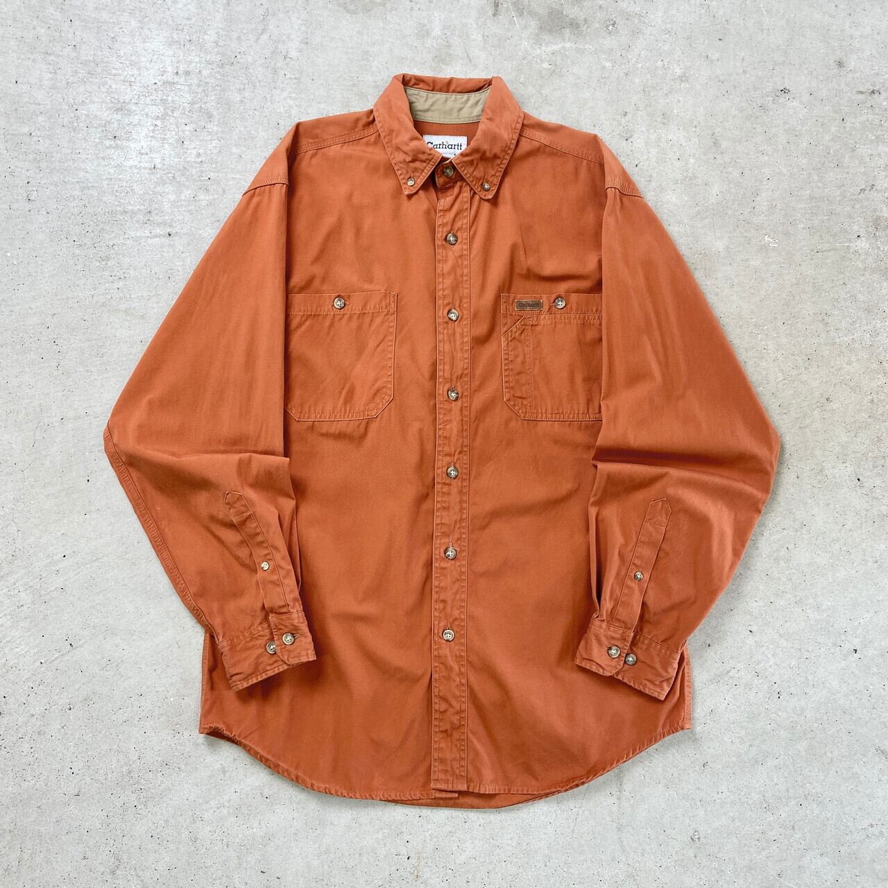 Carhartt カーハート カジュアルシャツ M オレンジ 【古着】【中古】【送料無料】 Carhartt カーハート 長袖 ワークシャツ メンズL相当 古着 オレンジ