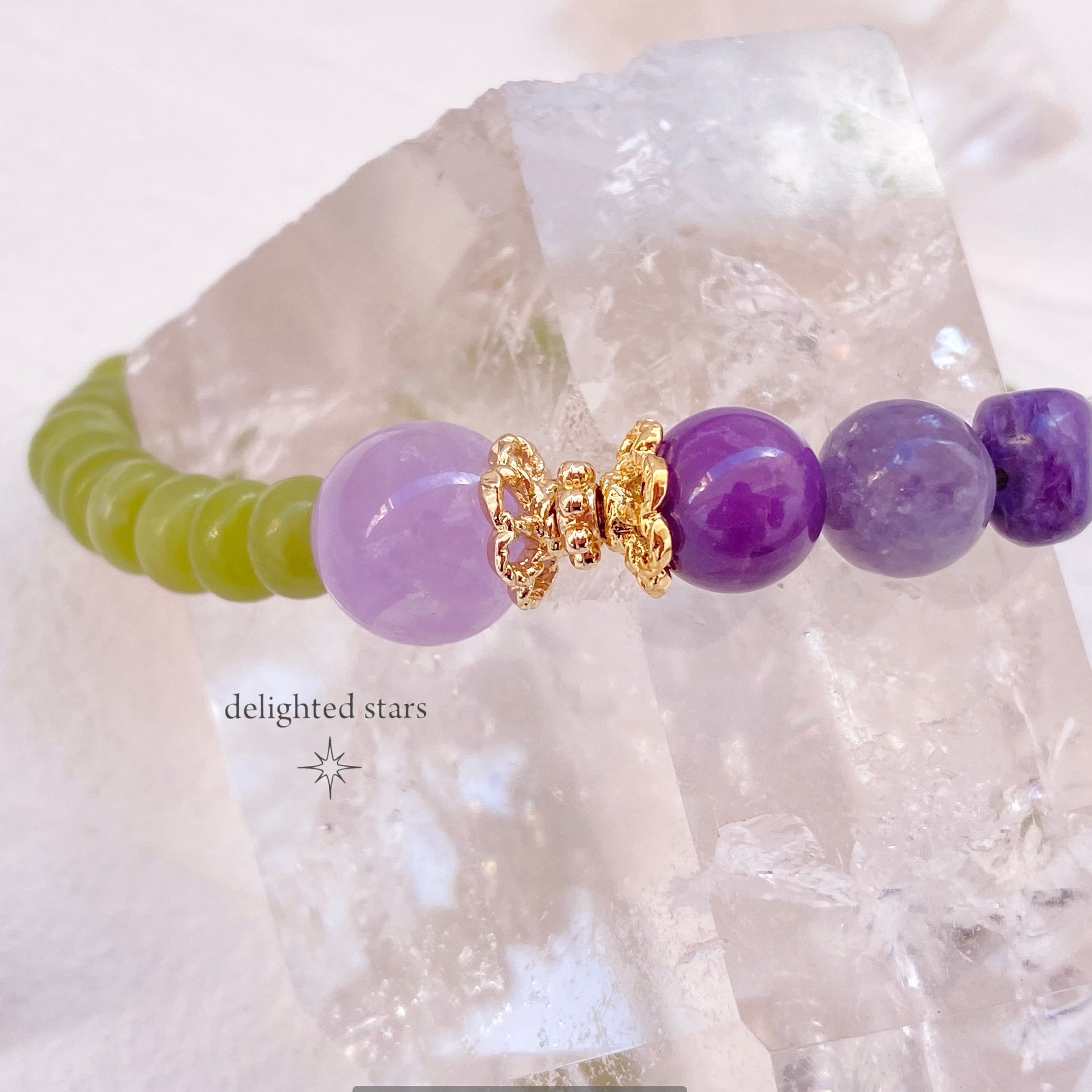 レピドライト×薔薇蝶々彫り アメジスト 天然石 パワーストーンブレスレット レピドライト×ディープ ローズクォーツ アメジスト ラブラド 天然石 蝶々