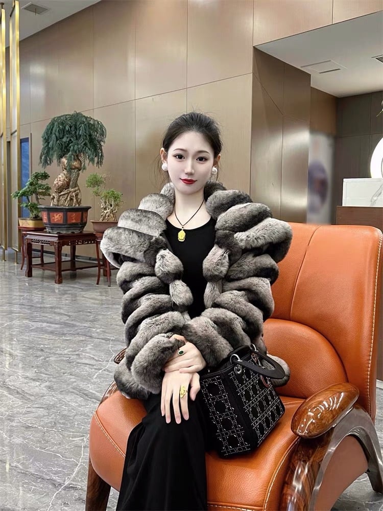 ☆サイズ コート ファー 毛皮 アウター ジャケット ゴージャス グレー