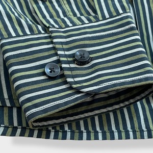 【NEW PORTLAND】ストライプシャツ 長袖シャツ コットン カジュアルシャツ アースカラー グリーン系 XL ビッグシルエット US古着