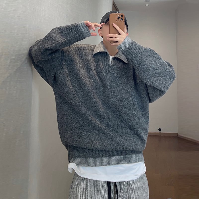 dannyandzeeマルチスタイルVネックバイカラーニットセーター | mblueshop