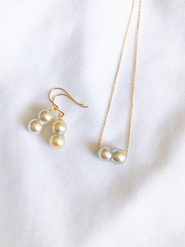 K18YG Akoya Twins Pearl Earrings 18金アコヤ双子真珠ピアス/イヤリング(ミックス)