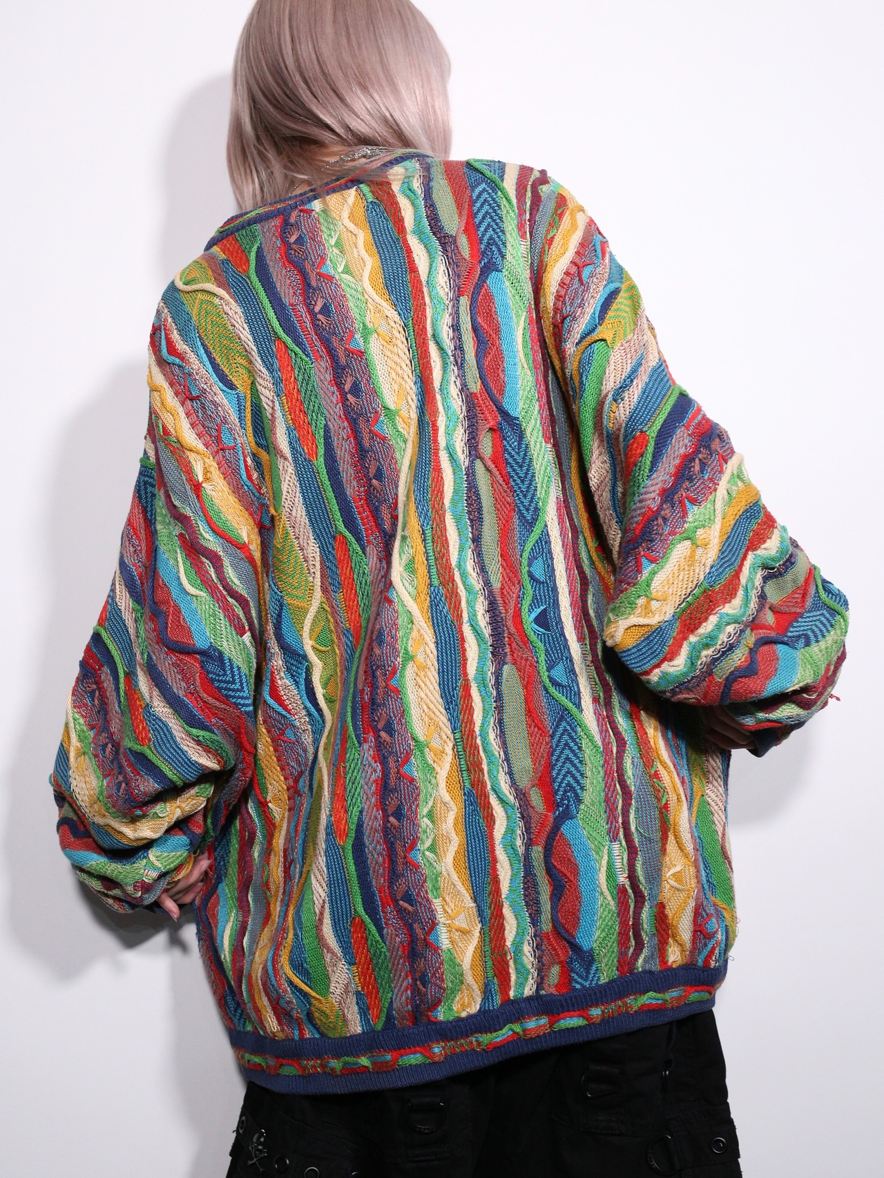 ”3D” pattern psychedelic coloring cotton knit - 6