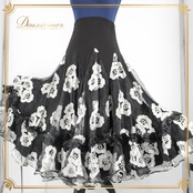 【美品 社交ダンス衣装】スカート レッスンウェア パーティー ICHIOKU イチオク 黒 白 ブラック ホワイト 花柄 レトロ シック