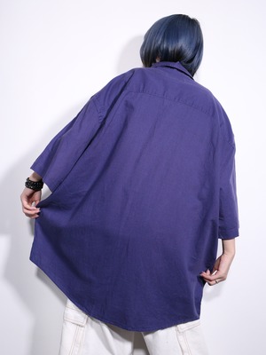 "Eddie Bauer" violet color over silhouette cotton × linen s/s shirt