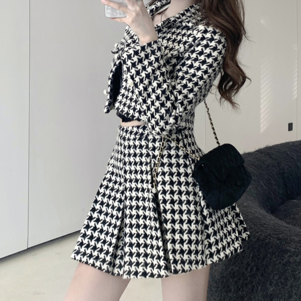 千鳥プリーツツーピースセット LK633