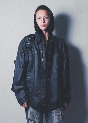 "Sean John" oversized silver coating denim tracker jacket