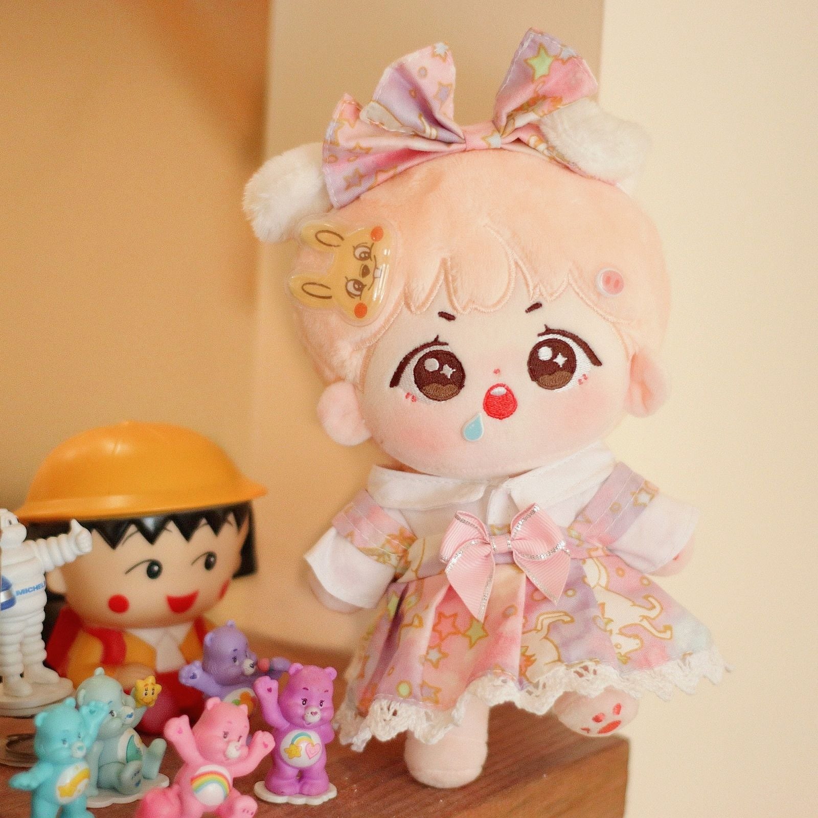 20cmぬいぐるみ用 星柄リボンワンピース＋シャツ＋ヘアアクセサリー
