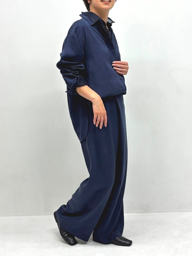 フィブリルテンセルレイヤーシャツ（ネイビー）