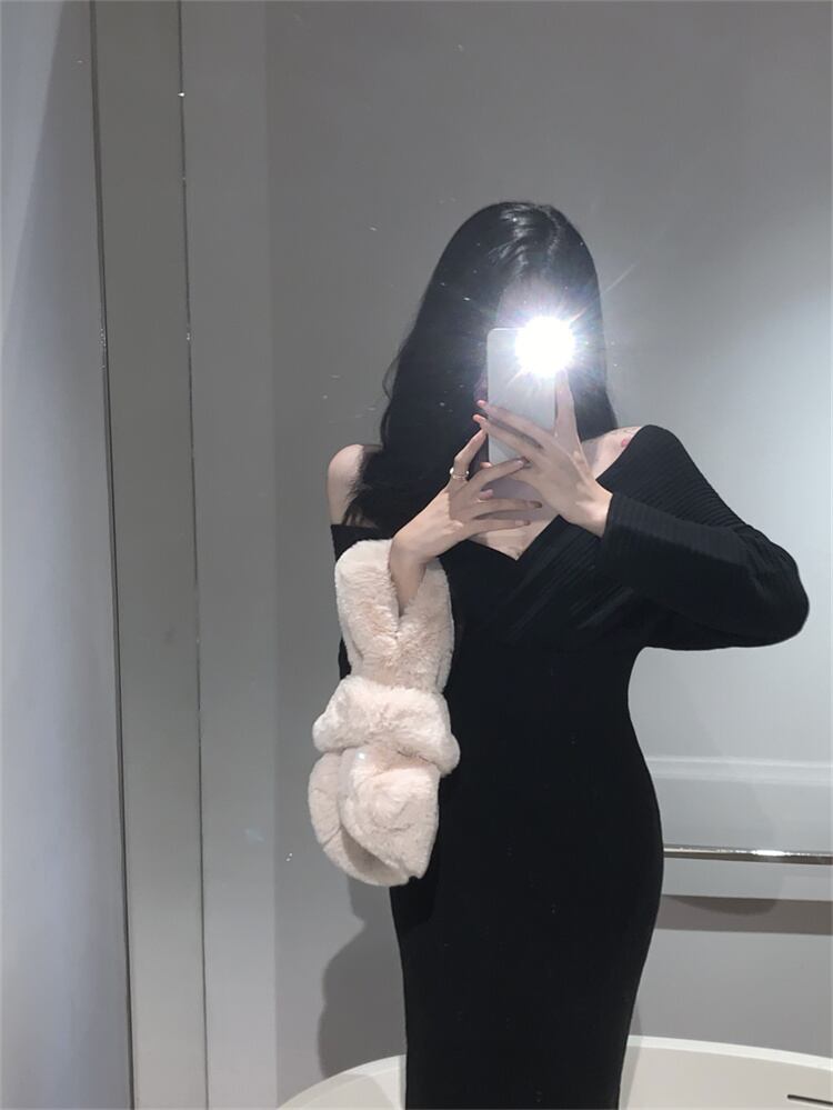 デートテクニック ロングスカート Vネック 新品 大人気 ニットワンピース