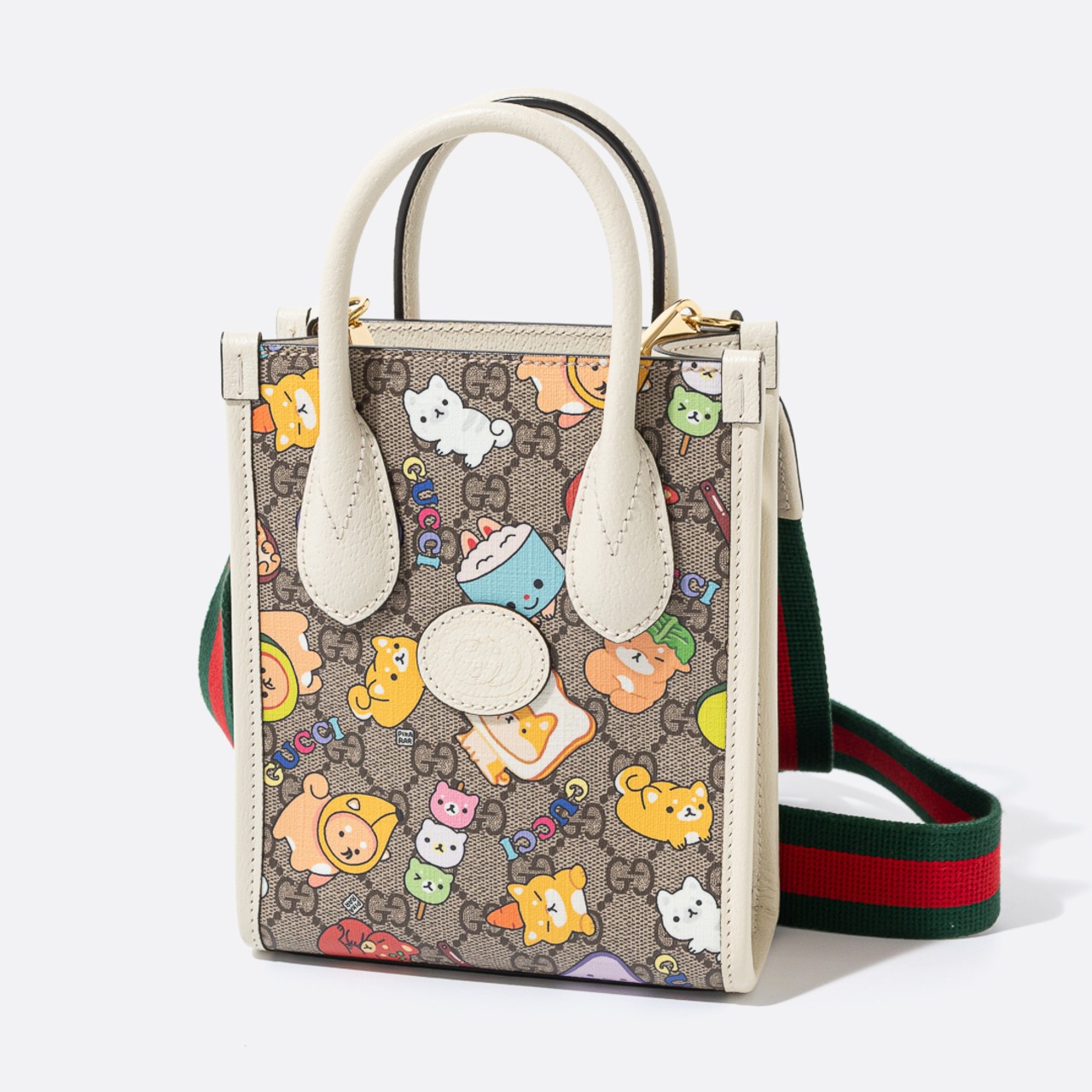 GUCCI x Pikarar アニマルプリント ミニ トートバッグ ホワイト
