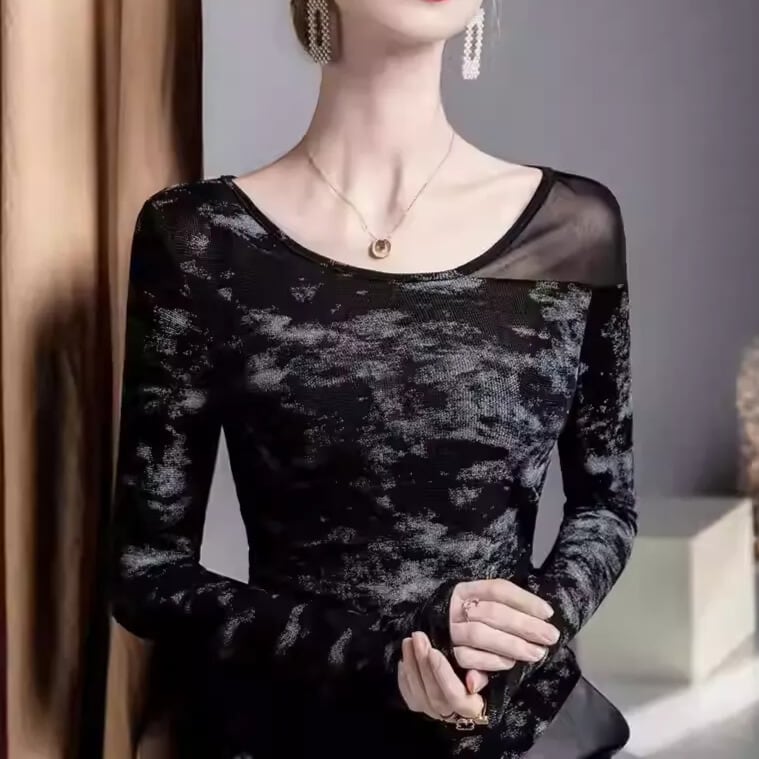 ロングスリーブ メッシュ ラウンドネック カットソー ds1074