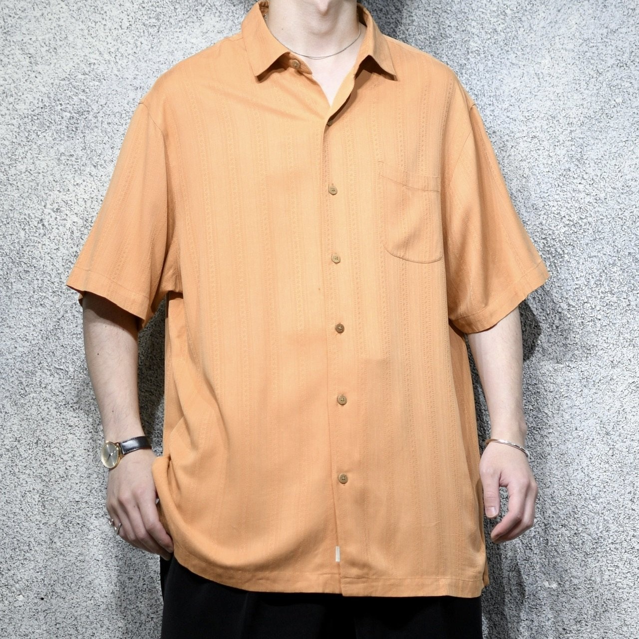 jacquard weave silk aloha shirt orange