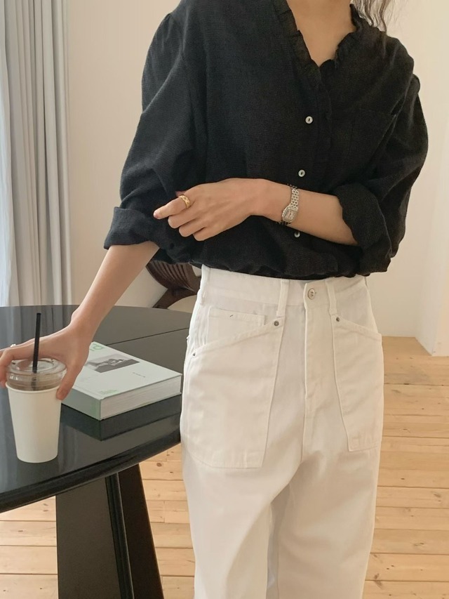 (予約) taffeta / White cinch back denim pants 1color