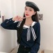 ✞ ♡ネイビーリボンシャツブラウスカラーブラウス 大人女子☆ ロング スウィート ✞ゴスロリ SM ミリ 甘ロリ クラロリ 和ロリ エレガント 黒ロリ 姫ロリ 華ロリ BB-BB81557217327