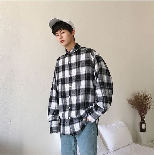 全2色 タータンチェック シャツ トップス メンズ 韓国 カジュアル