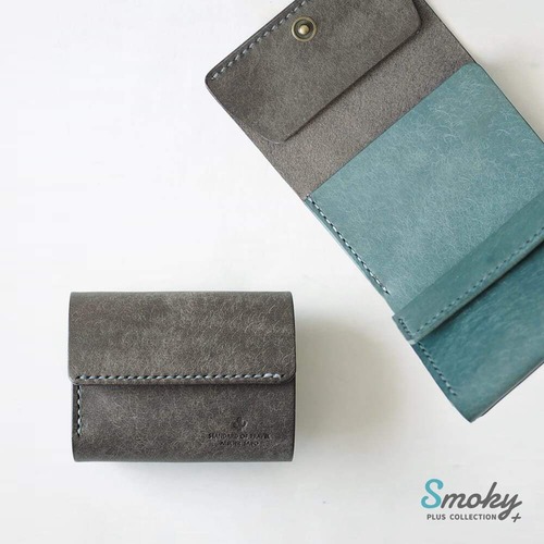 【限定色】めっちゃ入る 三つ折り財布【グレー×くすみブルー】Smoky+（在庫あり）