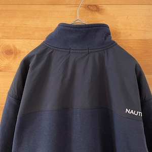 【NAUTICA】ハーフジップ スウェット プルオーバー ワンポイントロゴ 刺繍 バックロゴ 切替 コットン ポリエステル L 裏起毛 ノーティカ US古着