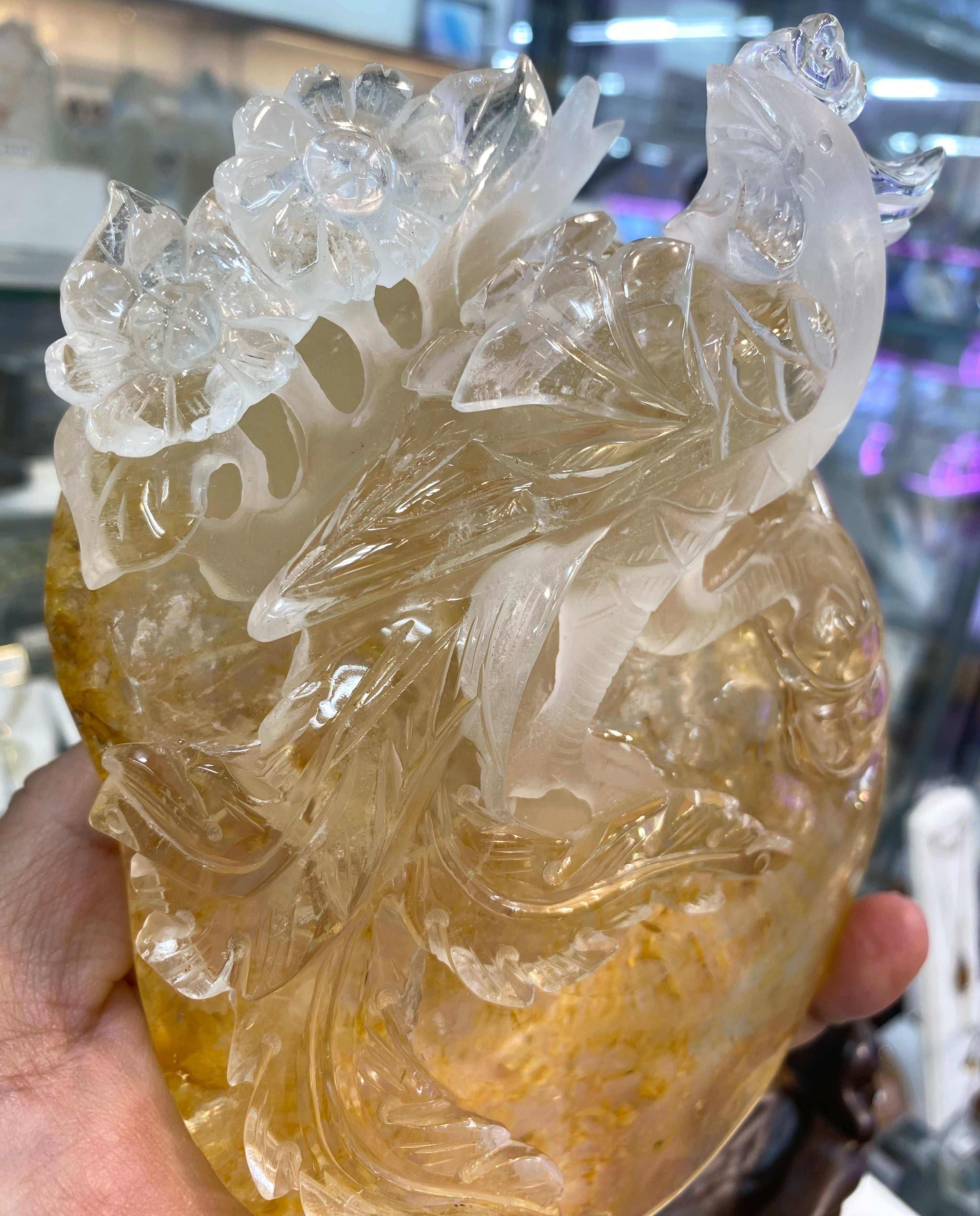厳選 水晶鳳凰 透かし彫り水晶鳳凰 虹入り！ライモナイト入り水晶鳳凰