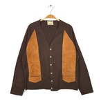 70s ツンドラ カナダ製 ヴィンテージ カーディガン スウェードレザー ウール TUNDRA サイズL相当 古着 CI0118