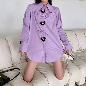 POINTED COLLAR PUFF SLEEVES DESIGN SHIRT 2colors M-4574