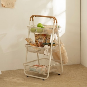 natural 3tier mesh basket shelf / ナチュラル ３段 メッシュ バスケット シェルフ 収納 北欧 韓国インテリア雑貨