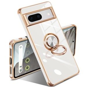 【特価処分】Google Pixel 7a ケース リング付き リング 米軍MIL規格 人気 耐衝撃 ピクセル7a カバー 携帯カバー TPU 軽量 スタンド機能 車載ホルダー対応 360°回転 黄変防止 指紋防止(ホワイト)