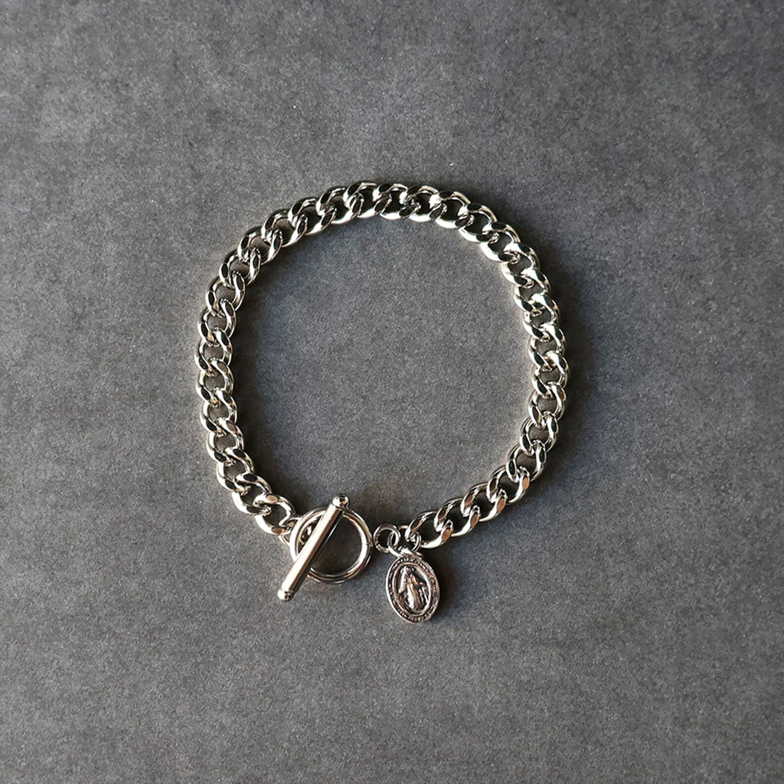 【SELECT】unisex サージカルステンレス 316L マンテル　オーバルコイン　チェーンブレスレット　金属アレルギー対応