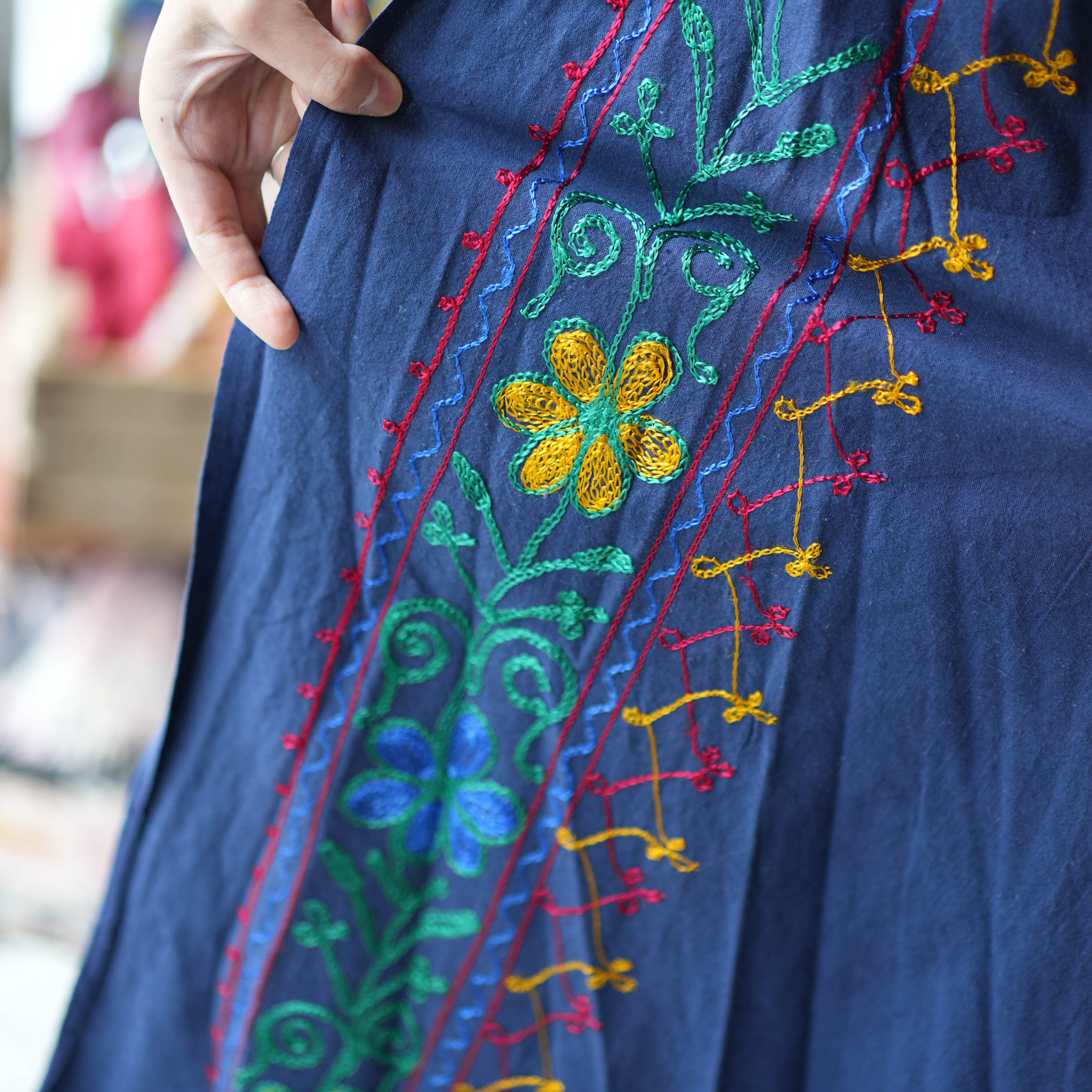 エスニック 刺繍 ラップスカート 巻きスカート(ネイビー) | GOODY ...