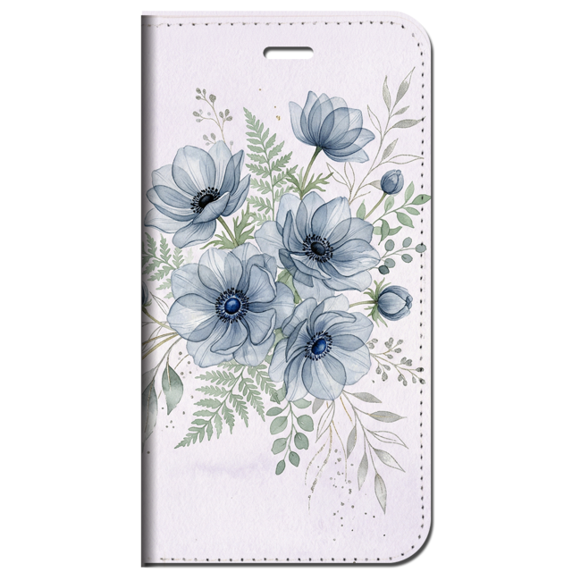 iPhone対応 スマホ 手帳型ケース アネモネ 水彩 花柄 ブルー 上品 ボタニカル 大人可愛い  綺麗め ブルー 幸福 癒やし スマホケース スタンド 【iPhone17 / iPhone16e / iPhone16 他 iPhone各機種対応】 |iaspfl02