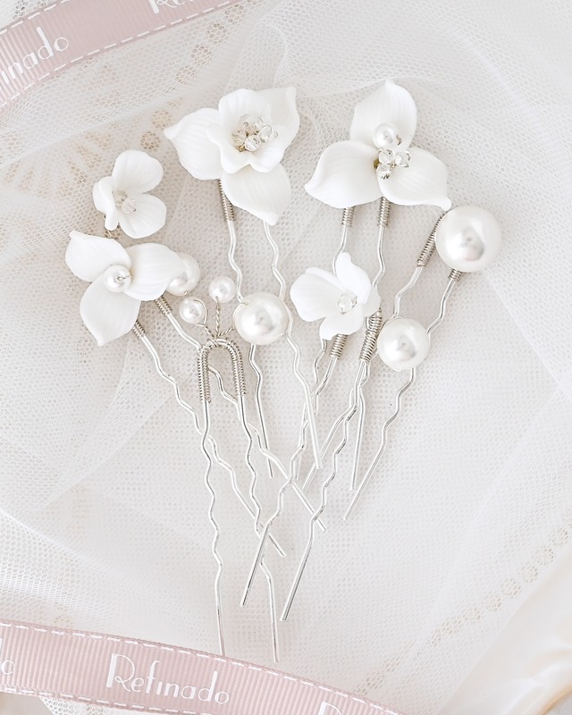 ブライダルフラワーパールピン6本セットシルバー【AH2410-01S】