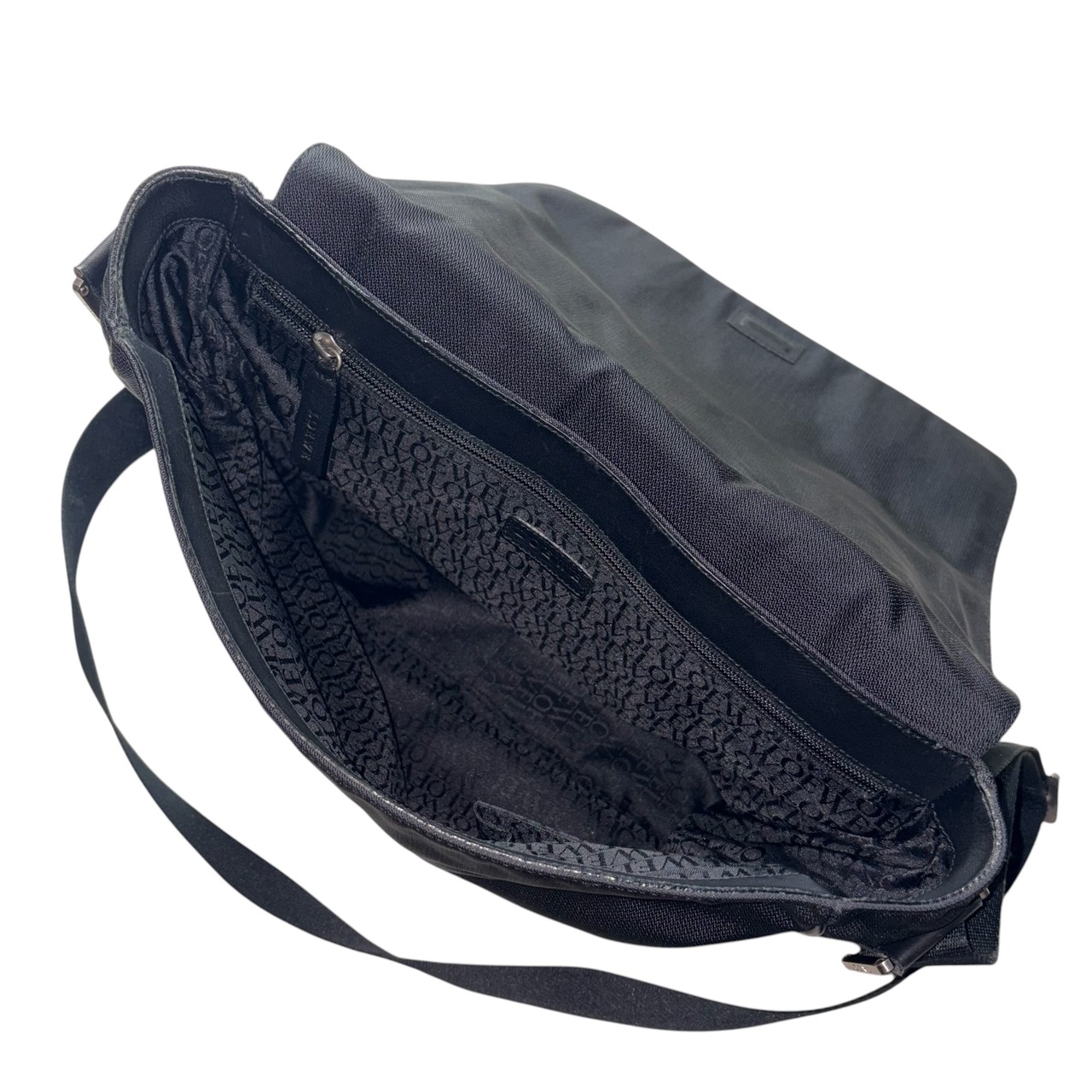 LOEWE black leather × nylon canvas shoulder bag