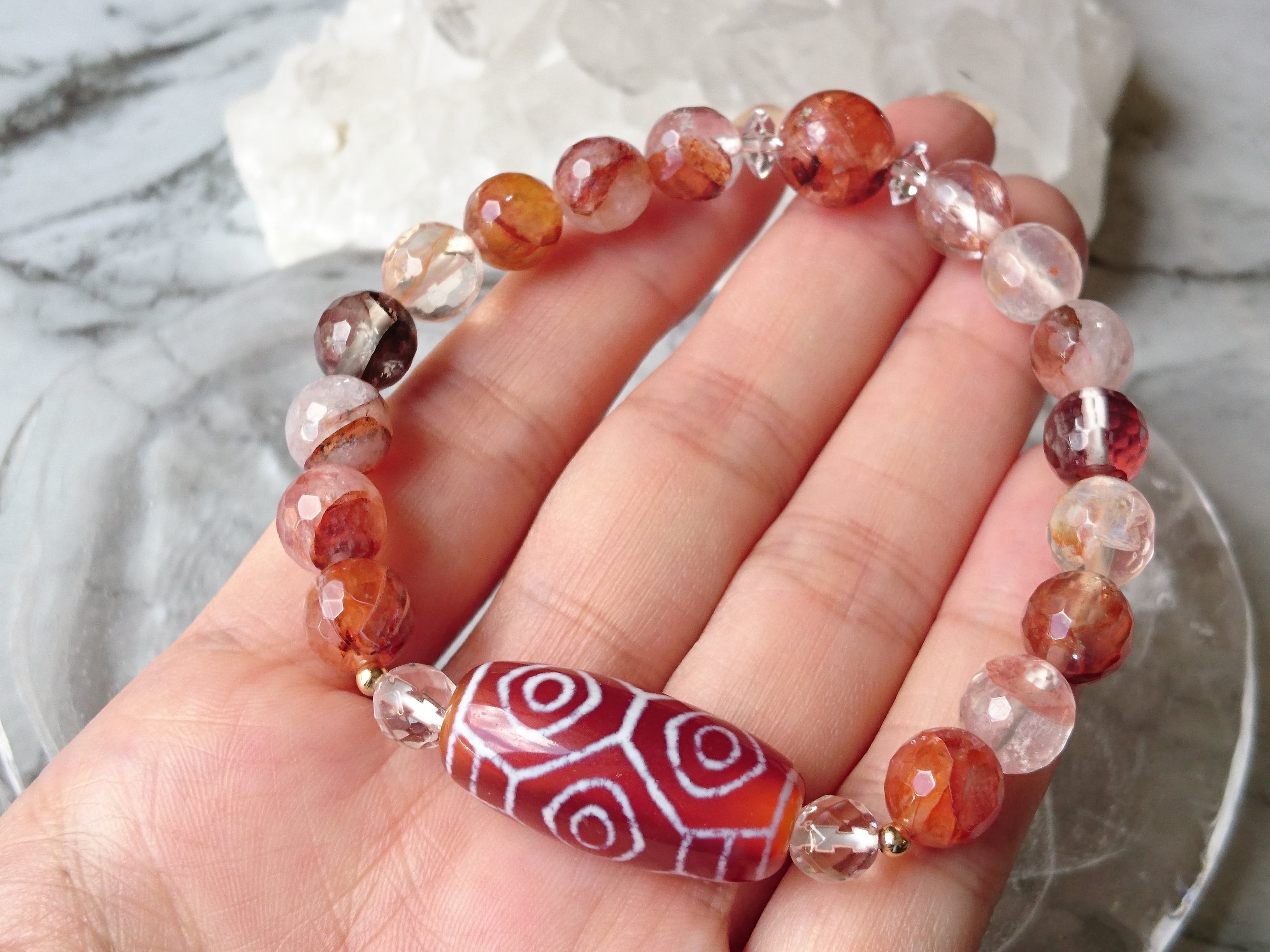 龍眼天珠 紅玉髄 【極上品】 紅玉髄龍眼天珠✨デザインブレスレット | F*