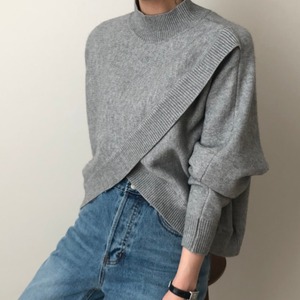 Half high neck cross sweater S77