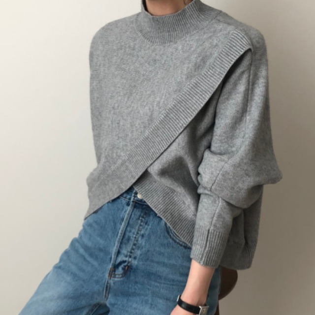 Half high neck cross sweater S77